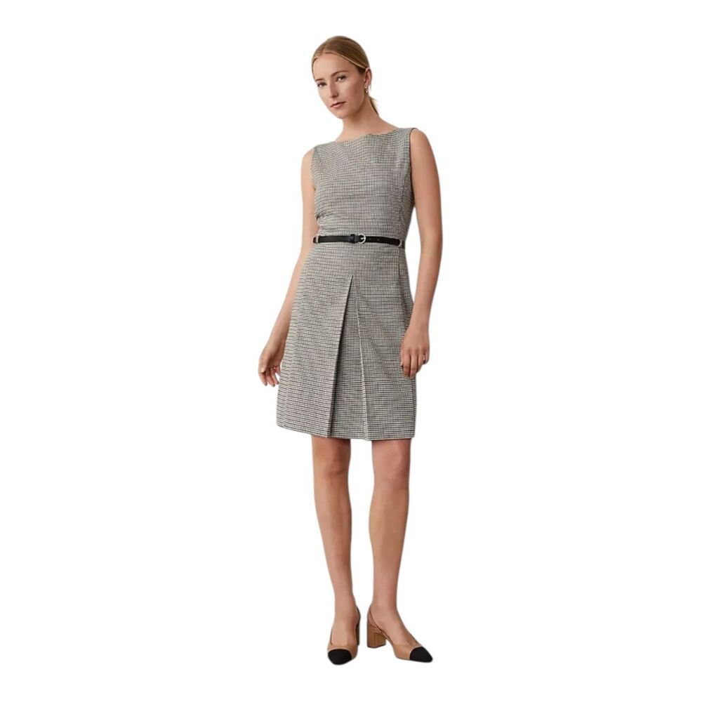 NWT Ann Taylor Brown Houndstooth Pleat Sheath Dress Women’s 12 Career Business